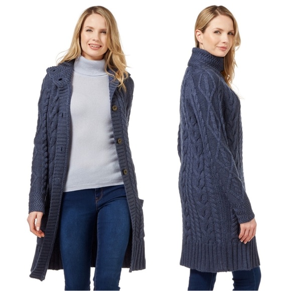 Long Aran cardigan — blue — size S - Picture 2 of 15